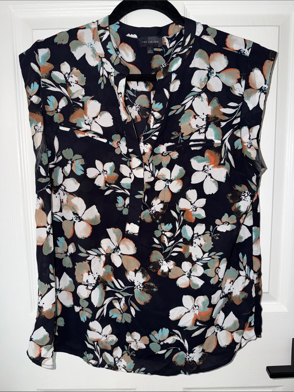 The Limited Black Floral Cap-Sleeve Blouse